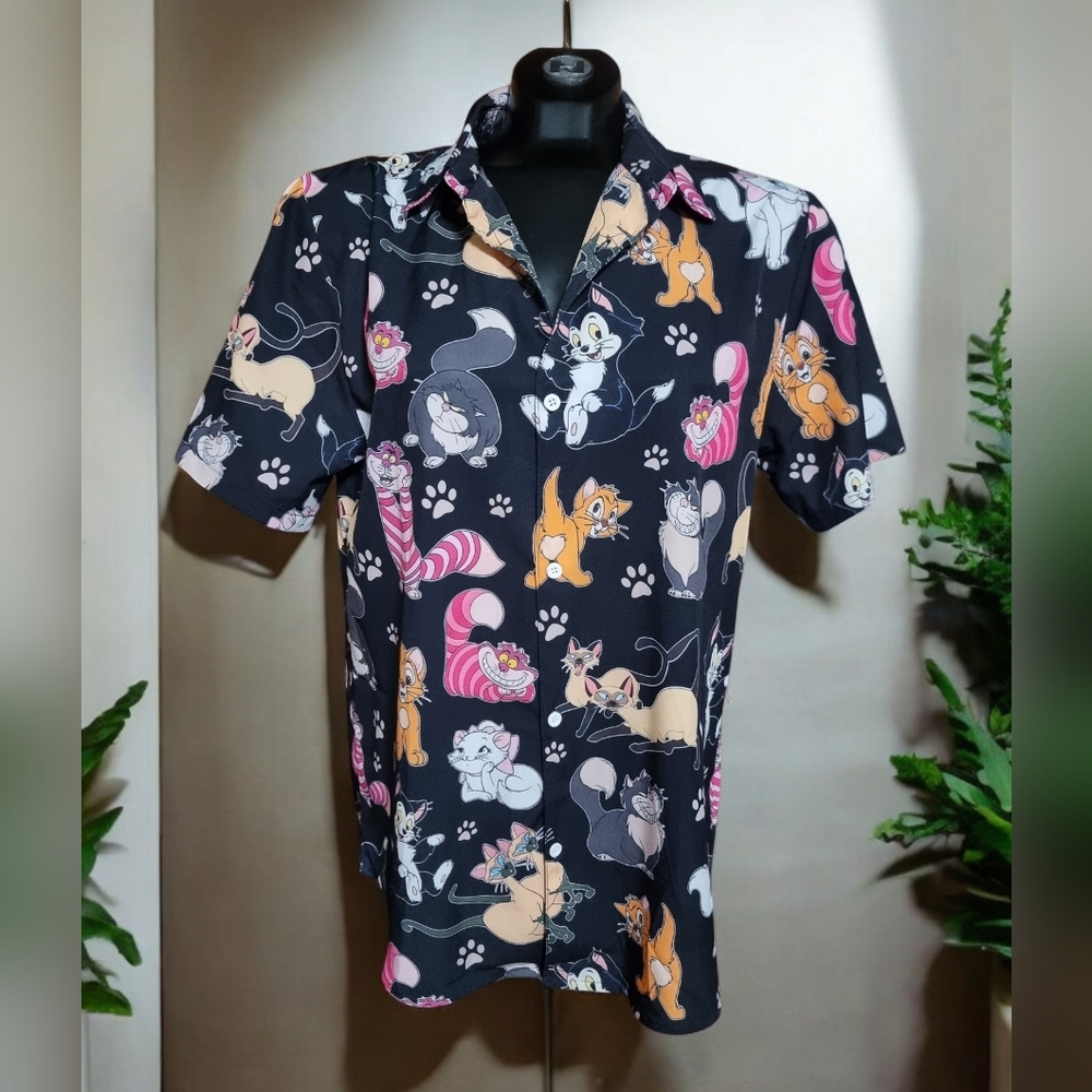 Disney Cats Unisex Button Down Short Sleeve Shirt